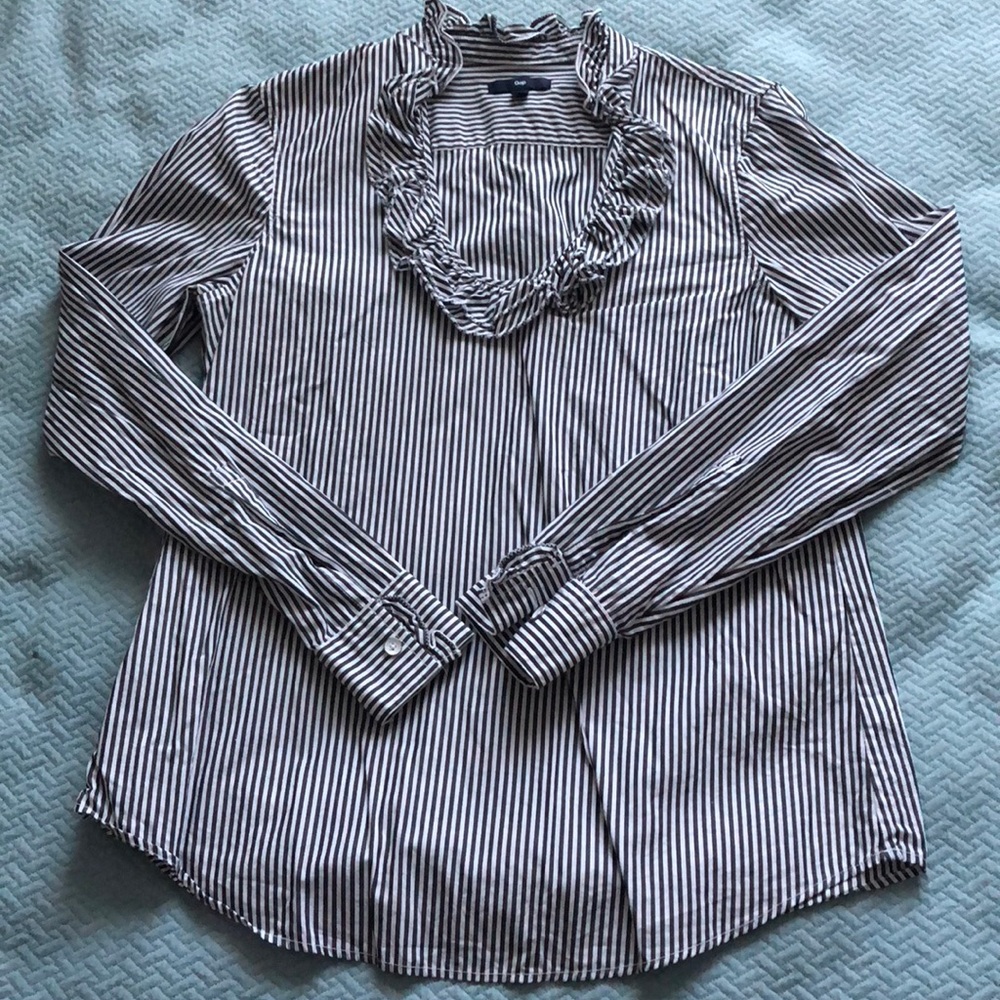 Gap | Black & White Striped Ruffle Popover